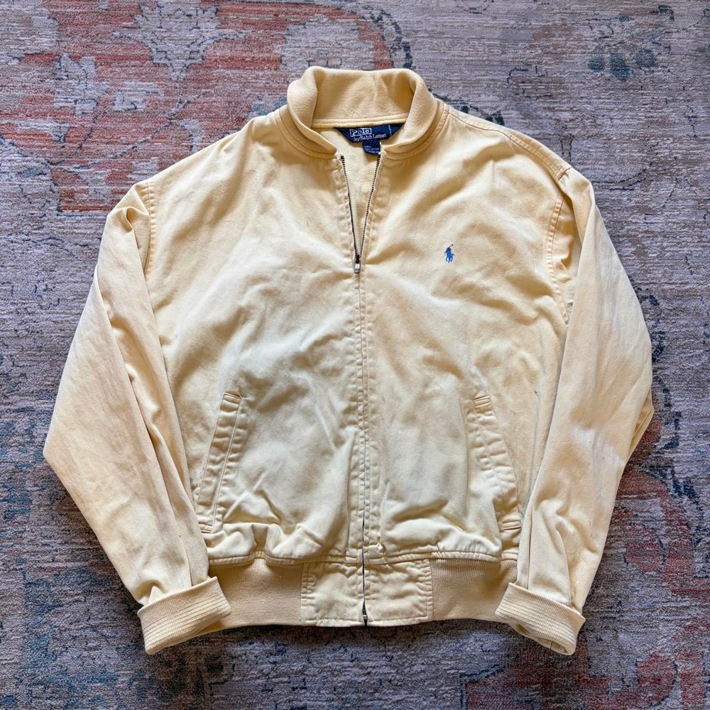Polo Ralph Lauren Yellow Harrington Zip Up Jacket Mens Large Vintage 90s Preppy